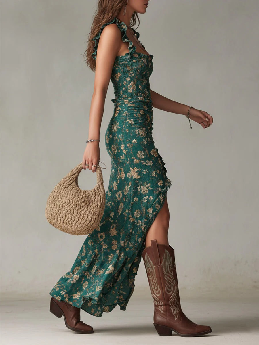 Detalle textura Zara | Vestido Maxi Retro Boho