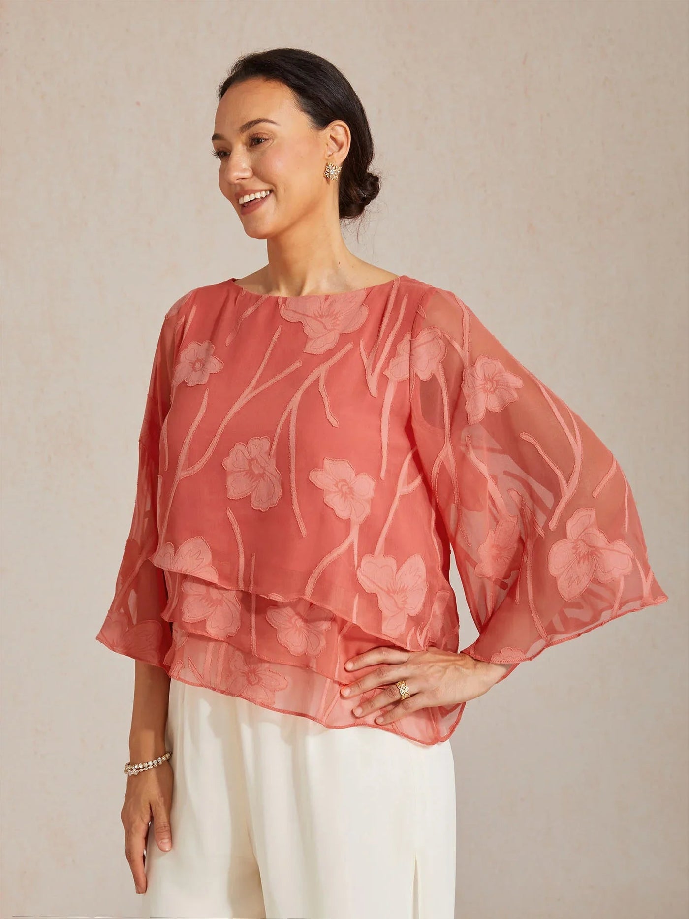 Blusa de Capas Floral de Chifón