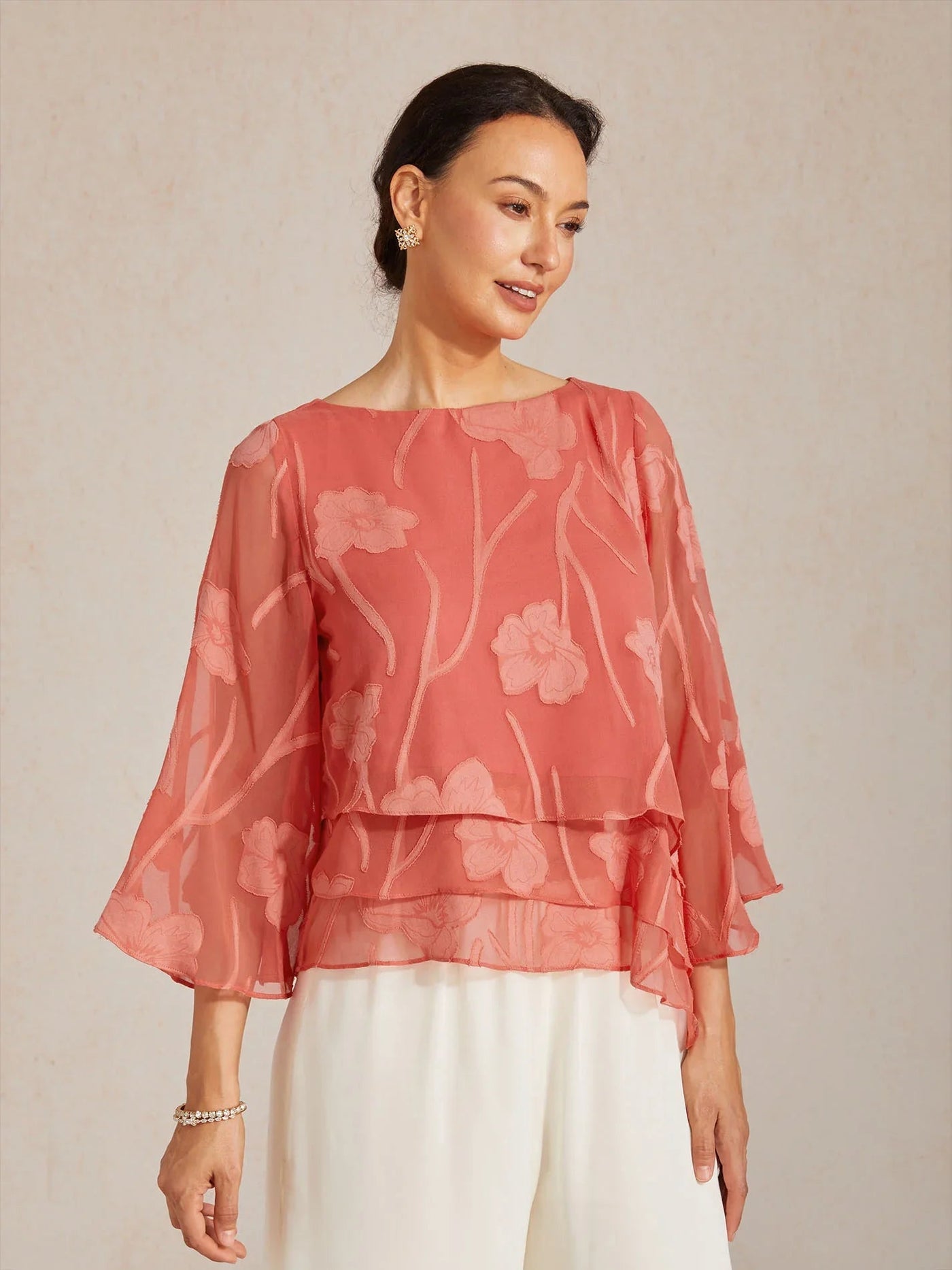 Blusa de Capas Floral de Chifón