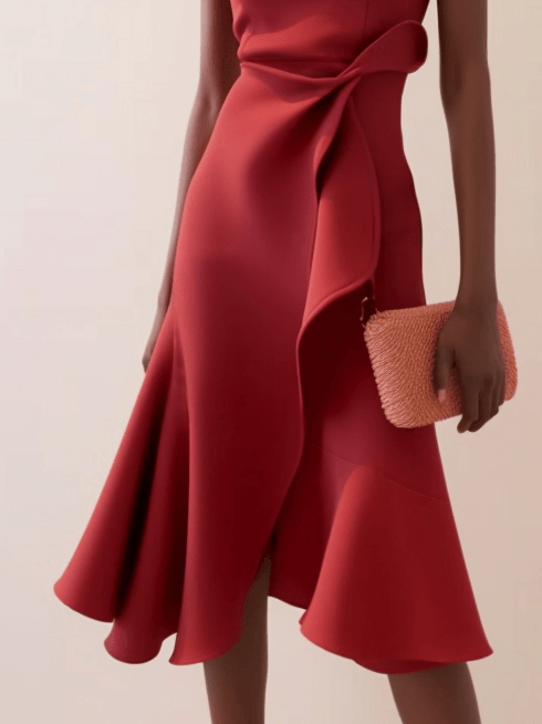 Irene · Vestido midi rojo con nudo en cintura