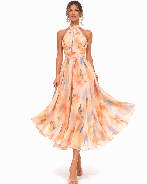 Aurora | Vestido de Cuello Halter con Estampado Acuarela
