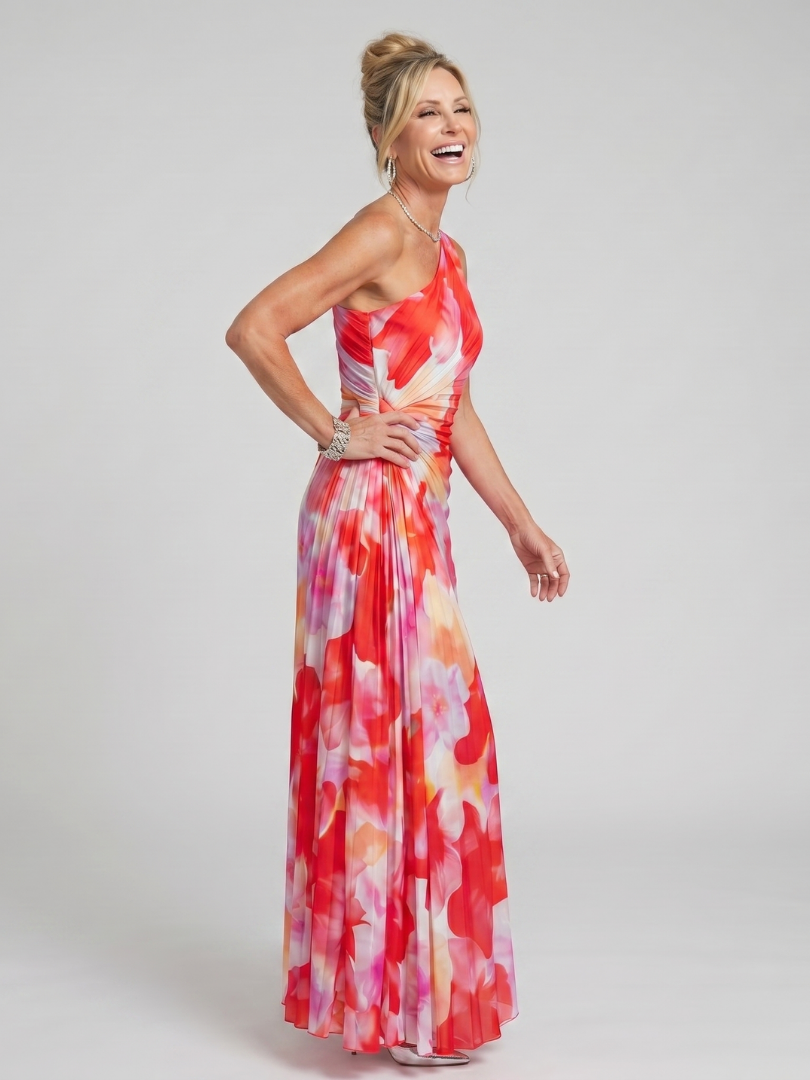 Taya | Vestido Midi de Cuerpo Plisado de Un Hombro
