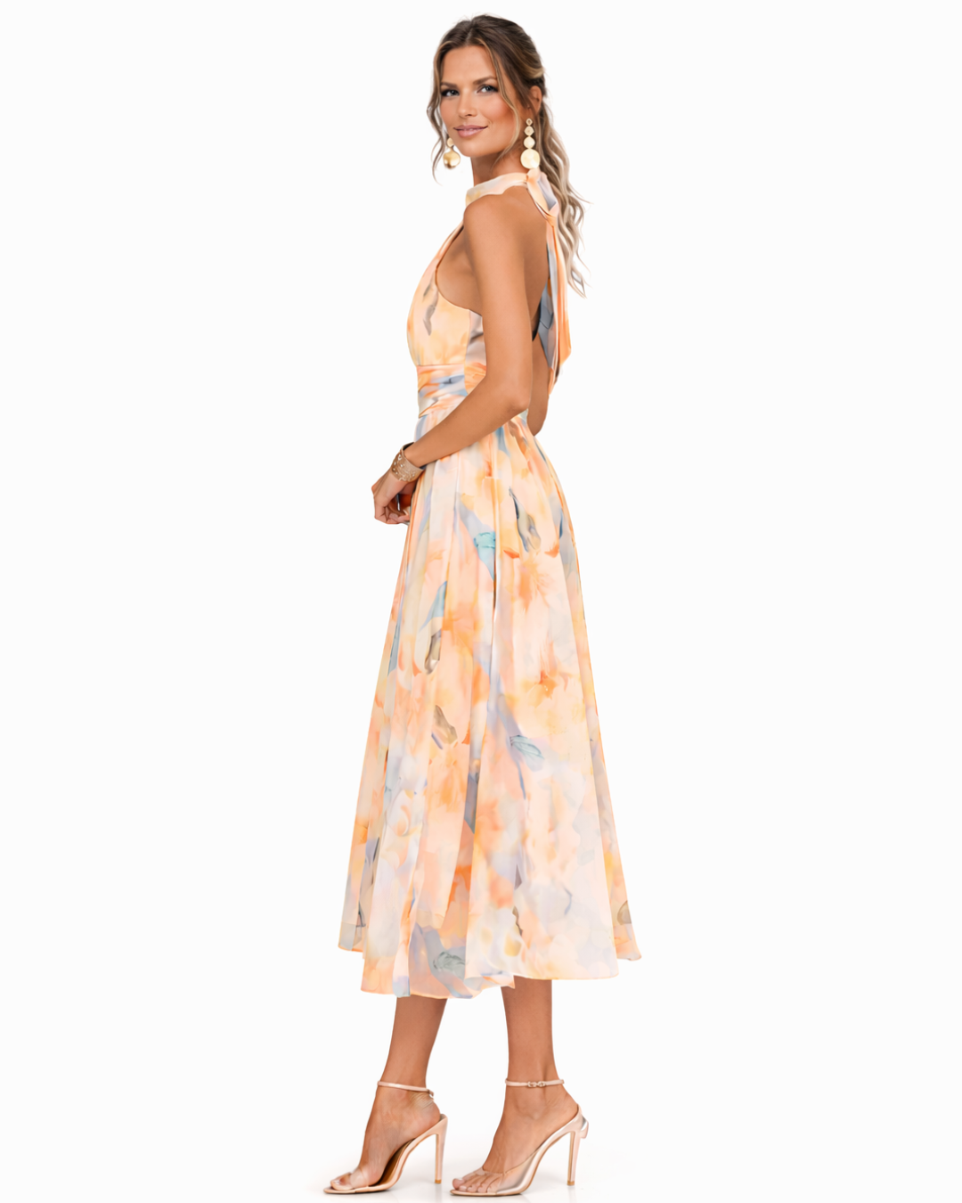 Aurora | Vestido de Cuello Halter con Estampado Acuarela