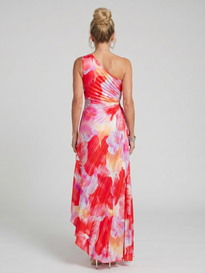 Taya | Vestido Midi de Cuerpo Plisado de Un Hombro