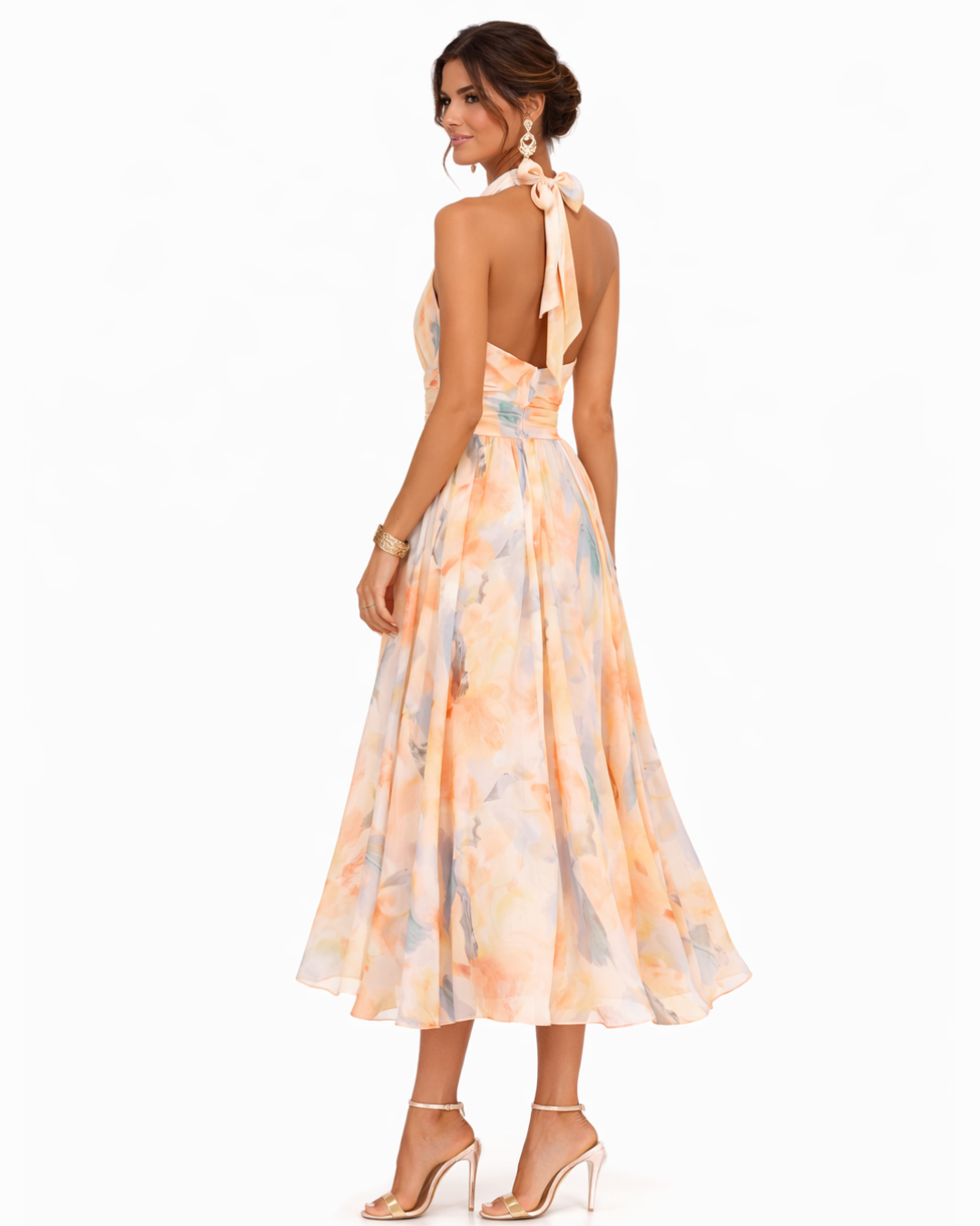 Aurora | Vestido de Cuello Halter con Estampado Acuarela