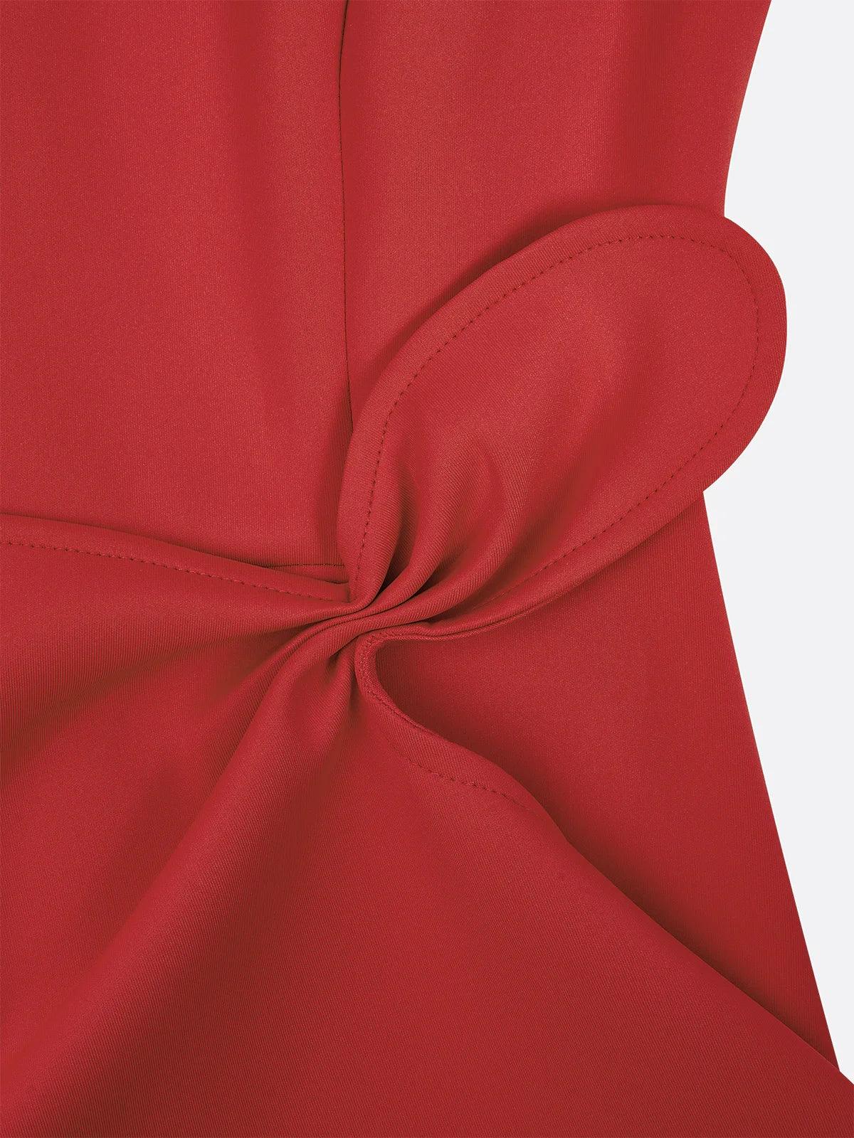 Irene · Vestido midi rojo con nudo en cintura