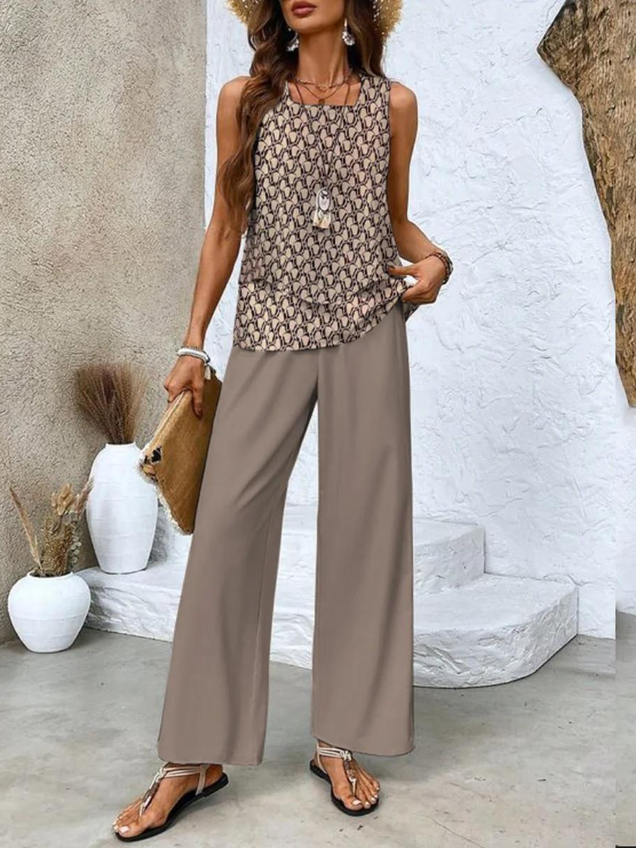 Conjunto dos piezas color marfil con top corto y falda midi en terraza luminosa
