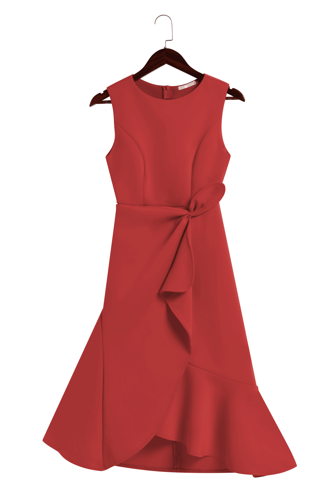 Irene · Vestido midi rojo con nudo en cintura