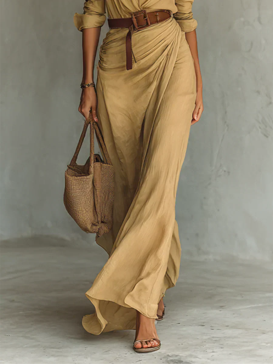 Camille | Vestido Maxi con Solapas y Cinturón en la Cintura