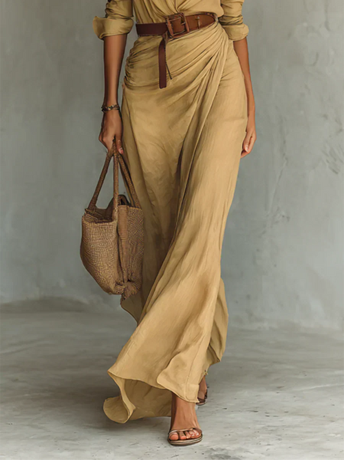Camille | Vestido Maxi con Solapas y Cinturón en la Cintura
