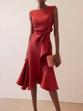 Irene · Vestido midi rojo con nudo en cintura