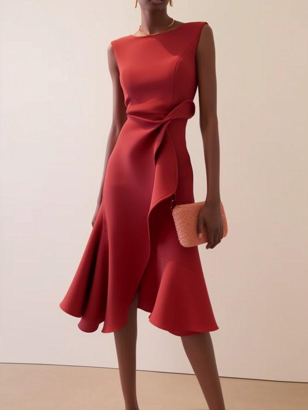 Irene · Vestido midi rojo con nudo en cintura
