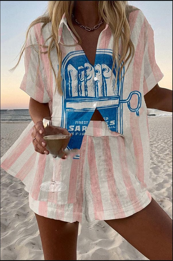 Conjunto corto top y short color crema con detalle delicado en exterior soleado