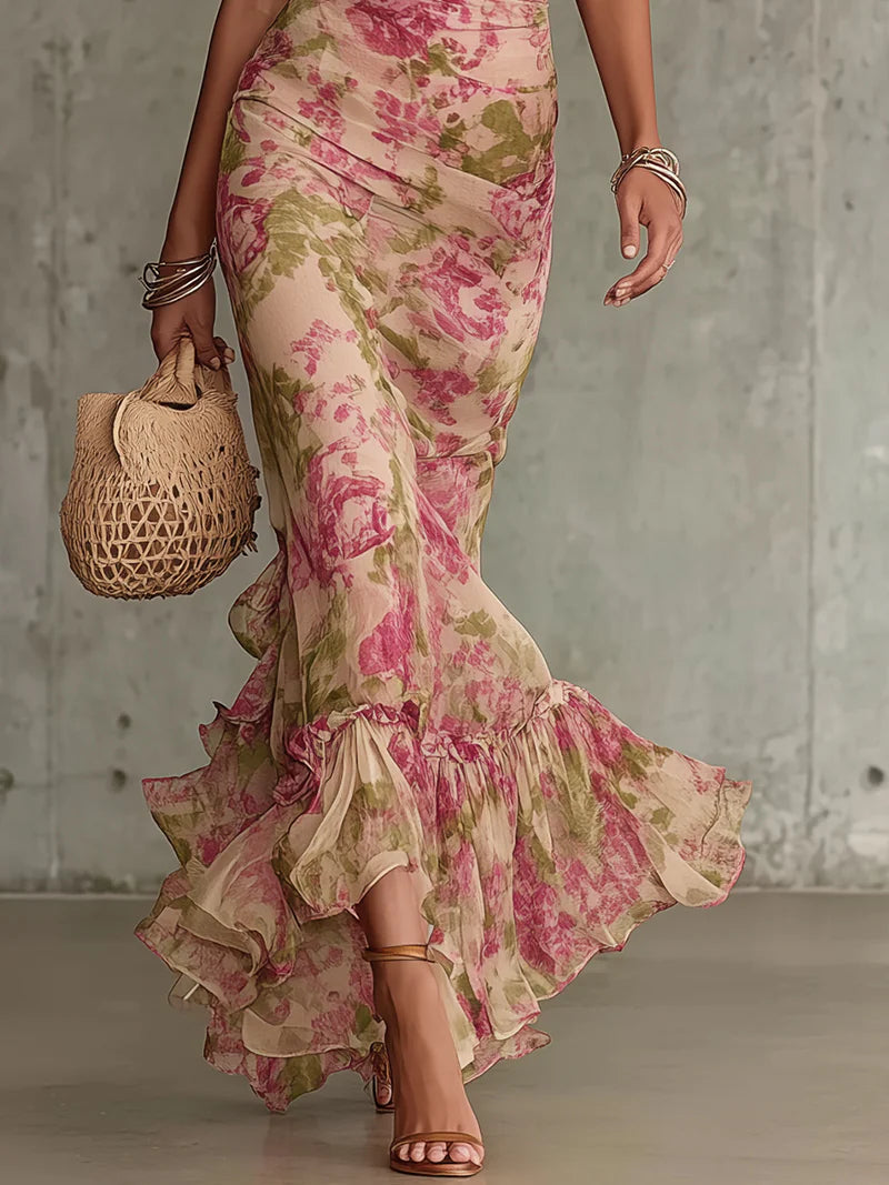 Rosalie | Vestido Maxi con Estampado de Rosa Vintage
