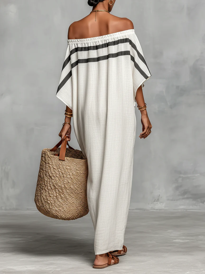 Aveline | Vestido Maxi Off-Shoulder con Mangas Murciélago