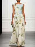 Gala · Vestido largo floral cuello barco