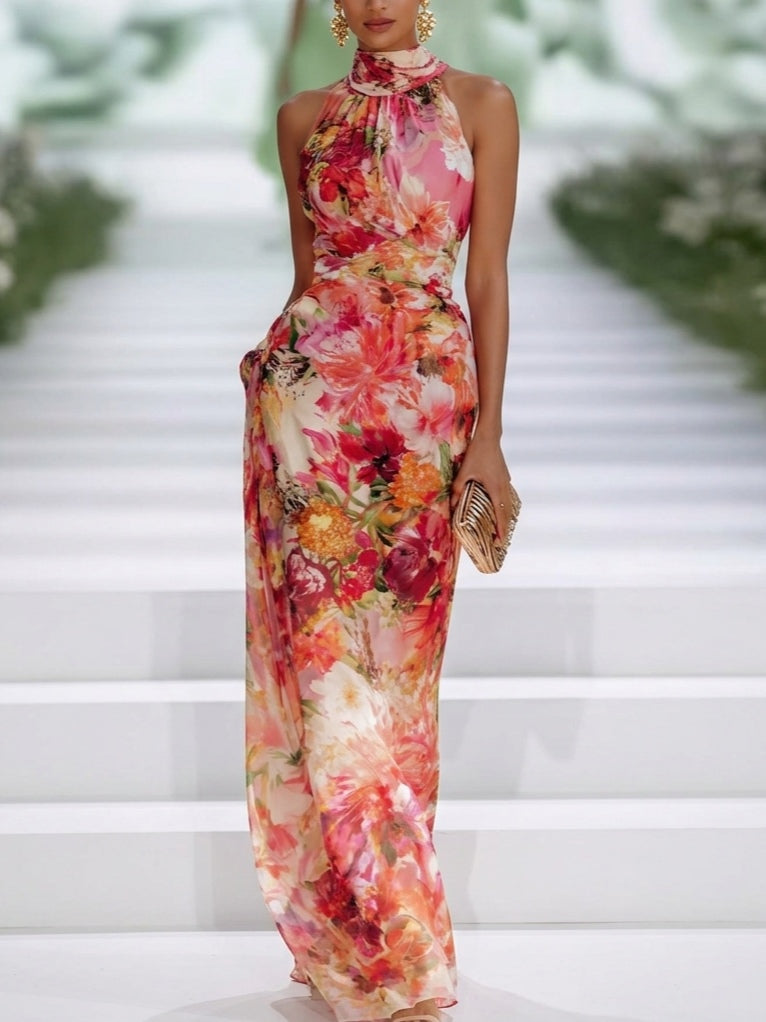 Helena · Vestido largo halter floral