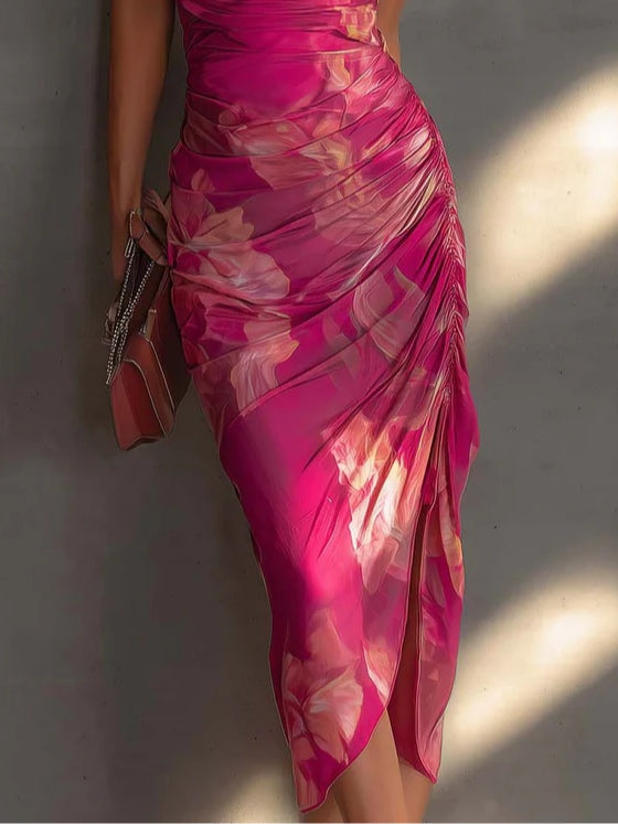 Fucsia · Midi Floral Ajustado