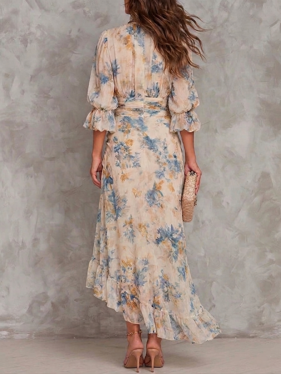 Olivia · Vestido largo floral beige