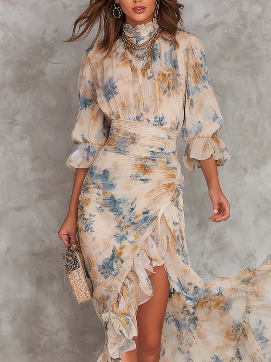 Olivia · Vestido largo floral beige