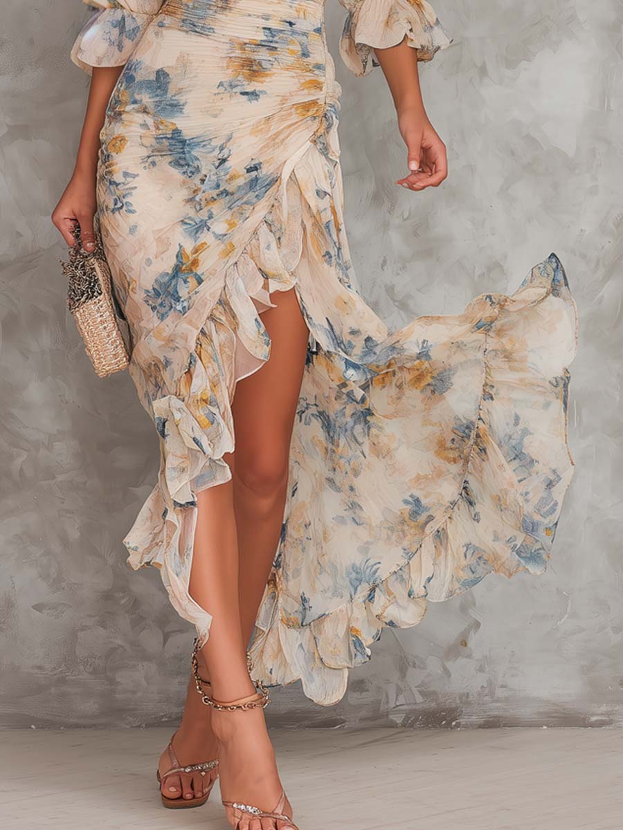 Olivia · Vestido largo floral beige