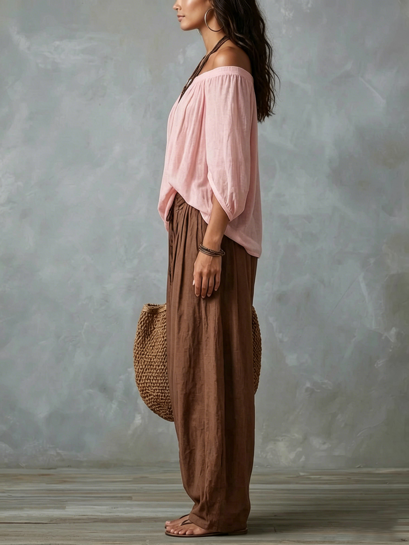 Mara | Conjunto Off-Shoulder Rosa & Marrón