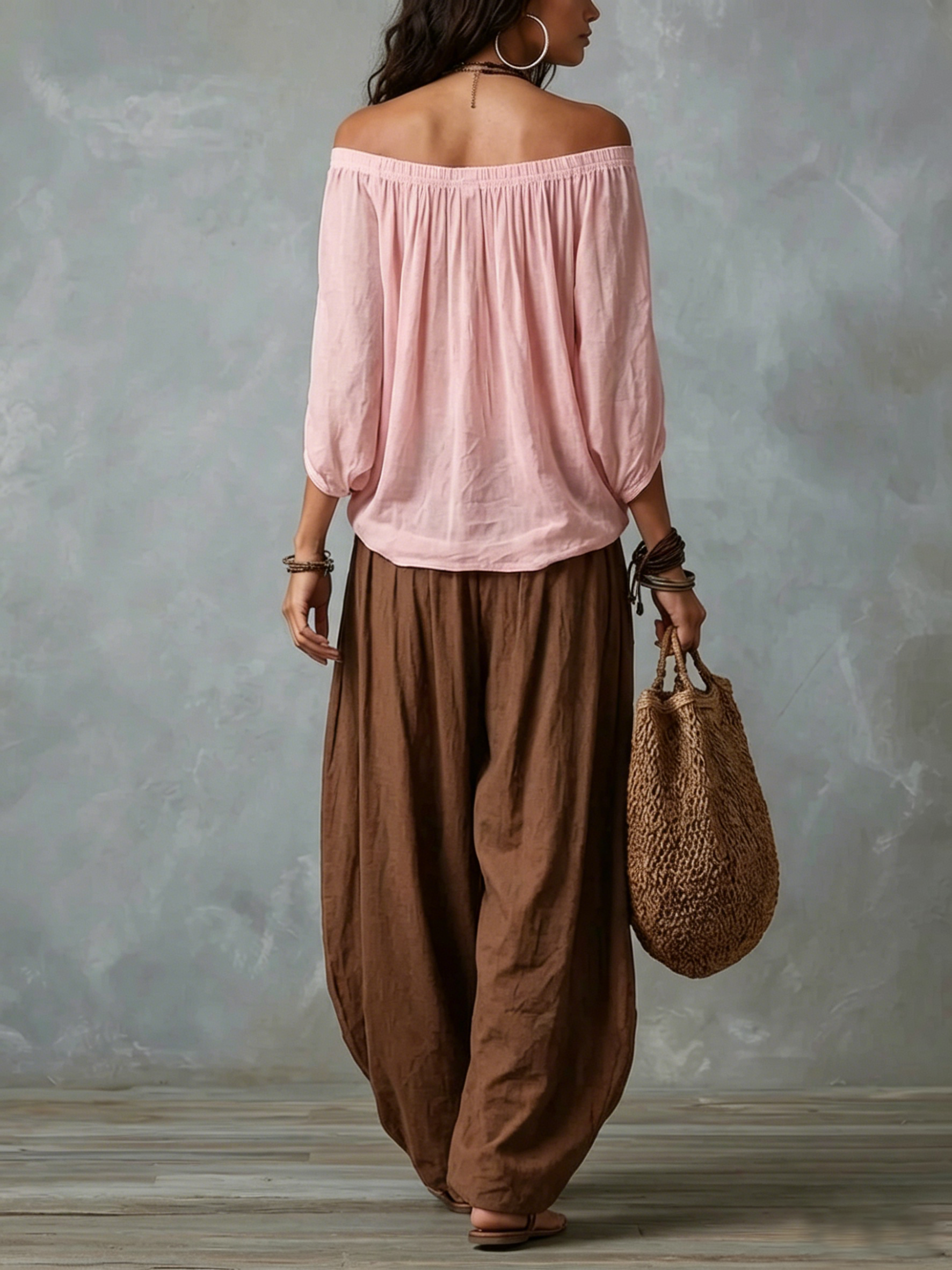 Mara | Conjunto Off-Shoulder Rosa & Marrón