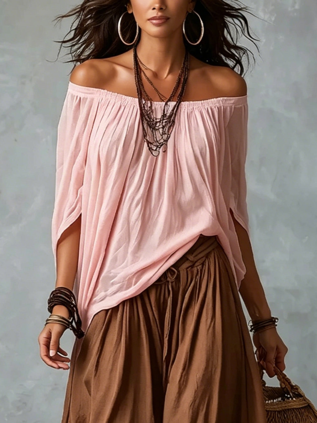 Mara | Conjunto Off-Shoulder Rosa & Marrón