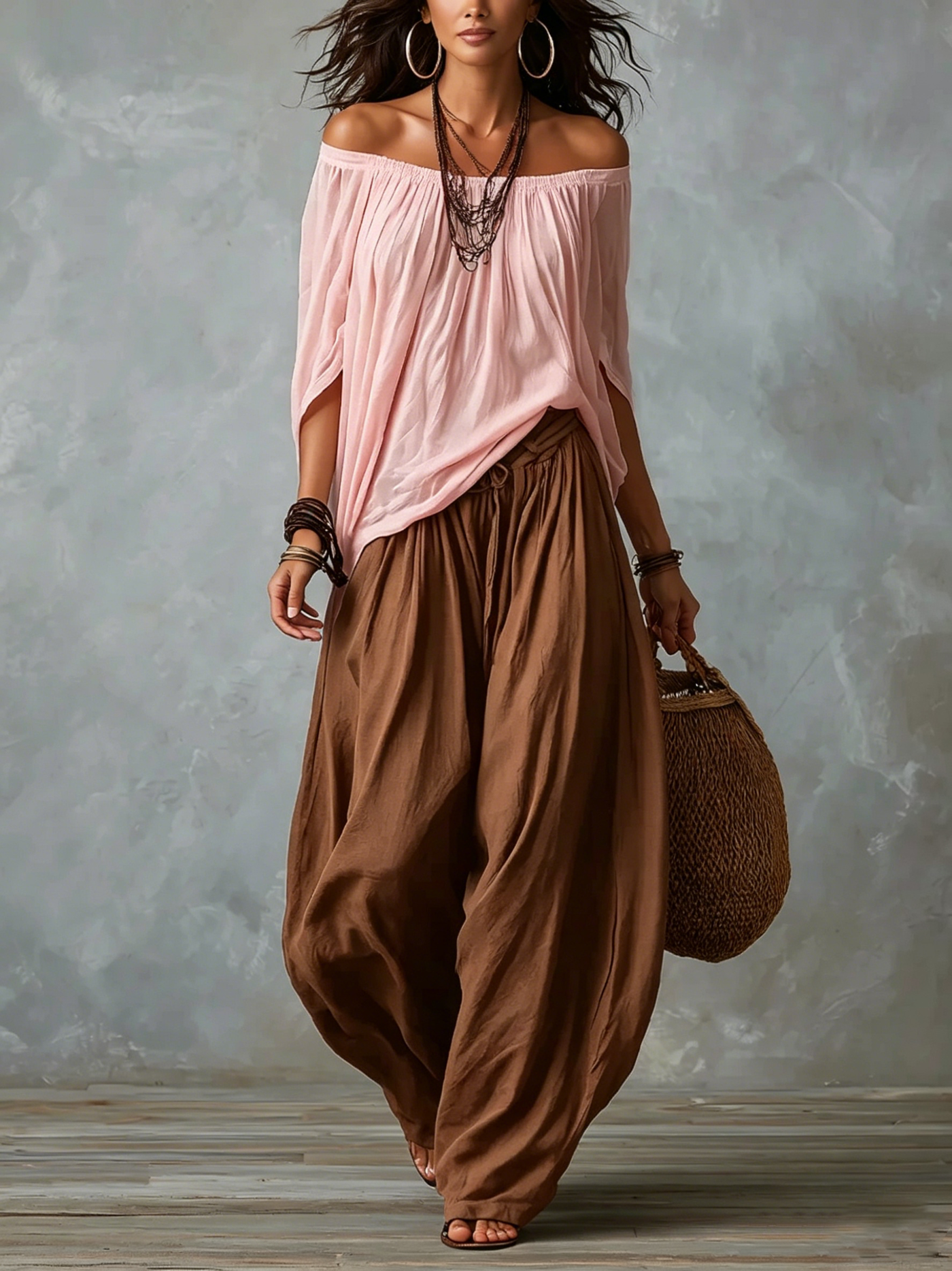 Mara | Conjunto Off-Shoulder Rosa & Marrón