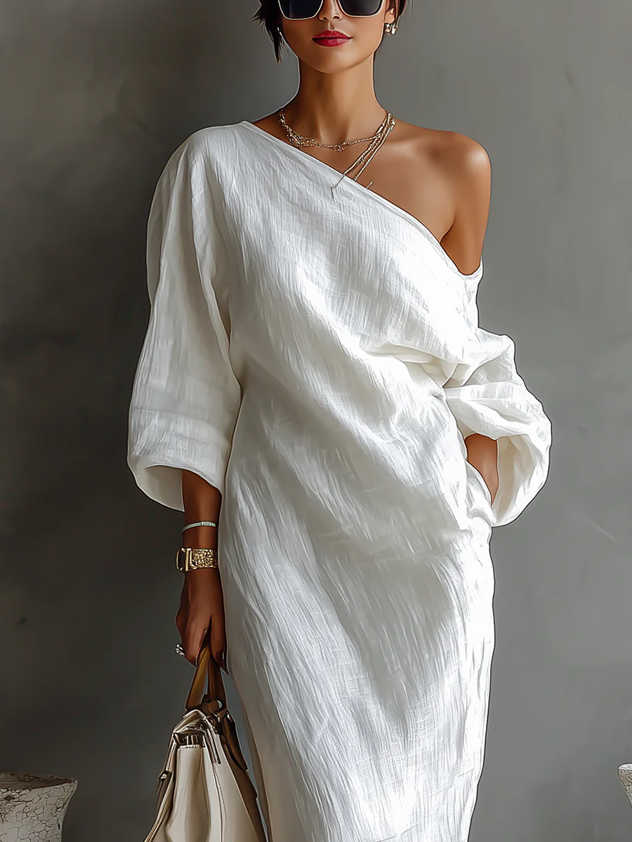 Elise | Elegante Vestido Maxi de Un Hombro en Blanco