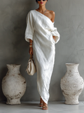 Elise | Elegante Vestido Maxi de Un Hombro en Blanco